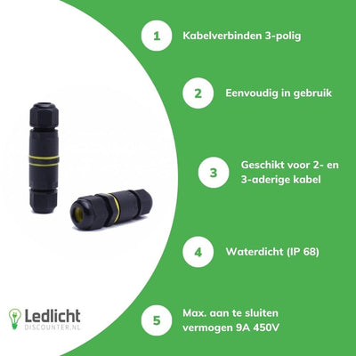 Connettore a 3 poli impermeabile LCB per cavi da 0,5-1mm² 220-240V, IP68 da esterno, certificato CE RoHS