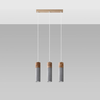 Lampada a sospensione LED Sollux Lighting ZANE con 3 portalampade GU10, finitura Beton Wood, certificata IP20, CE RoHS