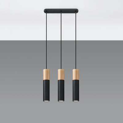 Sollux Lighting Pablo 3 Lampada a Sospensione, 3xGU10, 230V, IP20, Nero e Legno Naturale