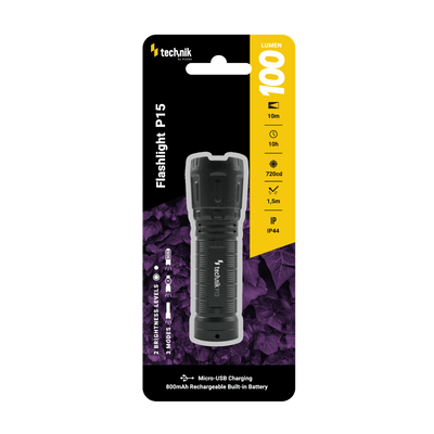 Torcia ricaricabile Technik P15 100 lumen XPE LED, IP44, 800mAh micro USB, 10h di autonomia, Bianco
