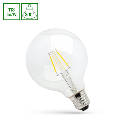 Lampadina LED Spectrum GLOB G95 4W 2700K E27 con 450 lumen e angolo del fascio di 300° per luce bianca calda