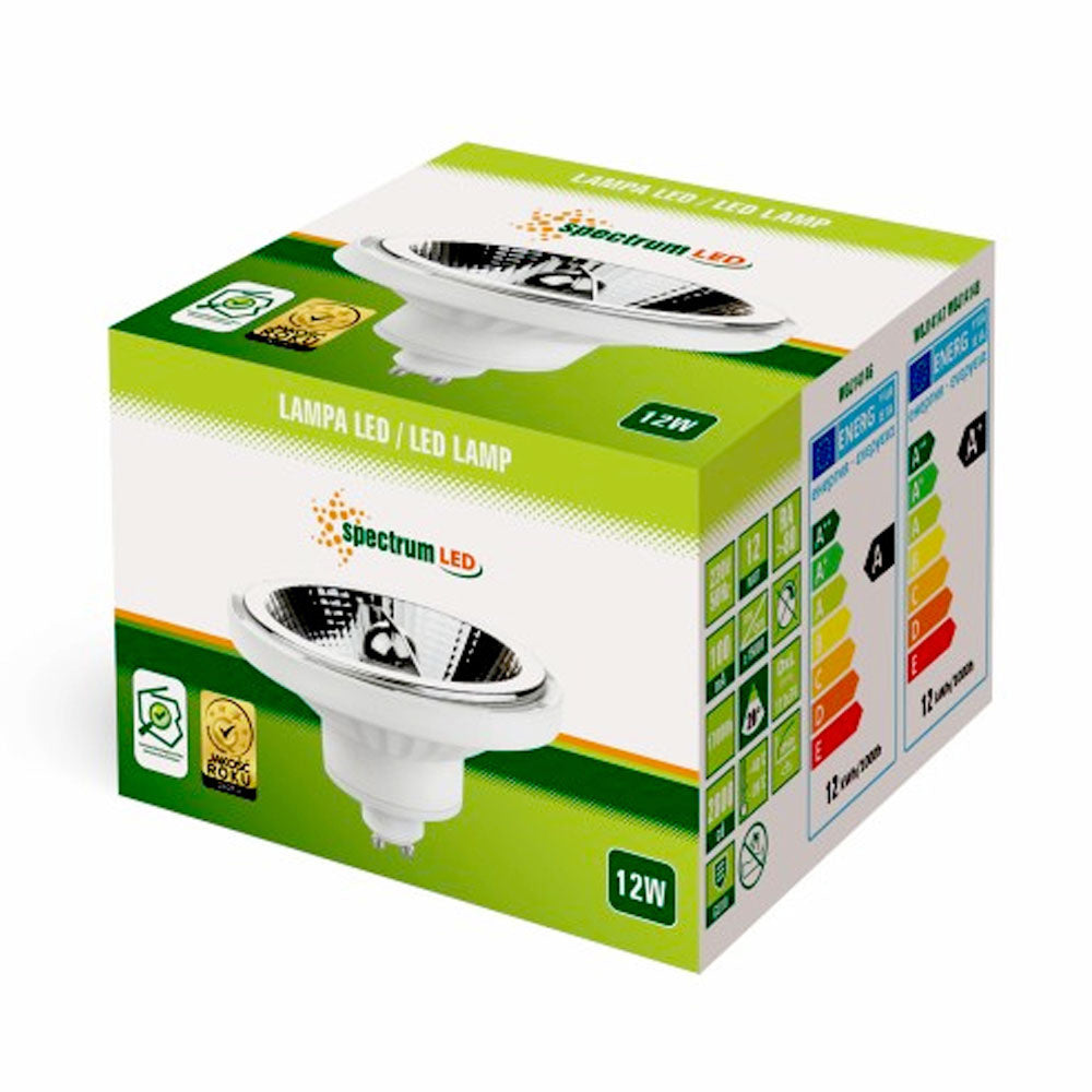 Spectrum LED Spot GU10 AR111 12W 3000K Bianco Caldo 800 lumen fascio 20° 230V non dimmerabile