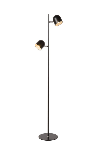 Lampada da terra Lucide SKANSKA, LED 2x5W 3000K, con dimmer touch, testa orientabile, moderno metallo Nero, altezza 1410mm