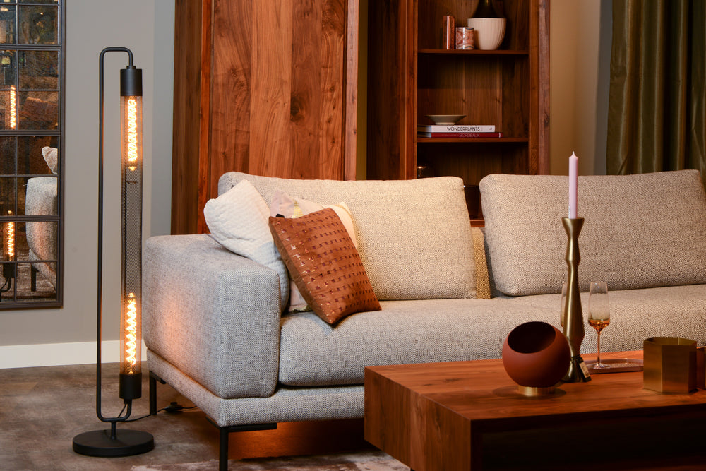 Lampada da terra Lucide CALIXT, 2x attacchi E27, 220-240V, dimmerabile, metallo nero, design moderno, IP20, altezza 1300mm