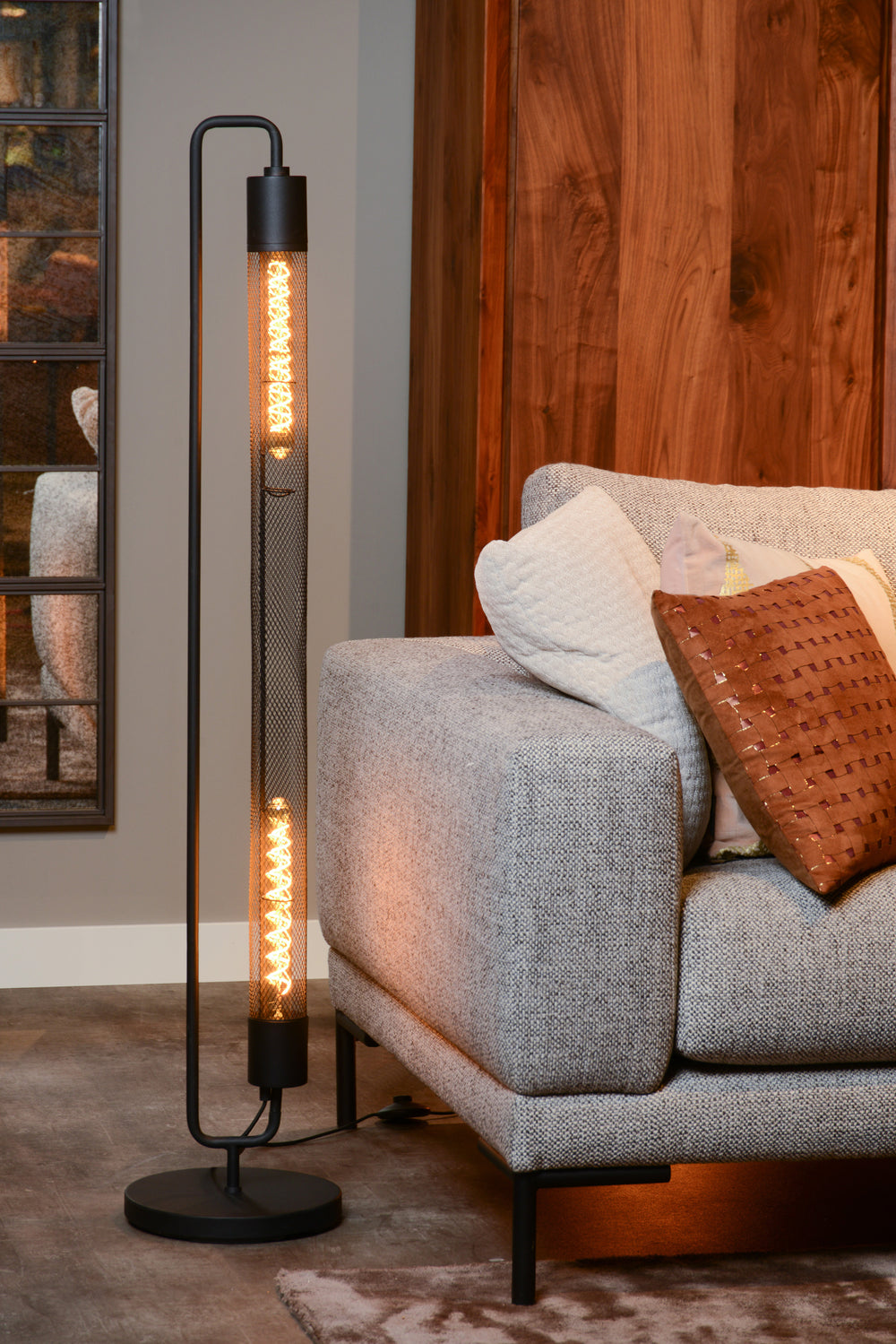 Lampada da terra Lucide CALIXT, 2x attacchi E27, 220-240V, dimmerabile, metallo nero, design moderno, IP20, altezza 1300mm