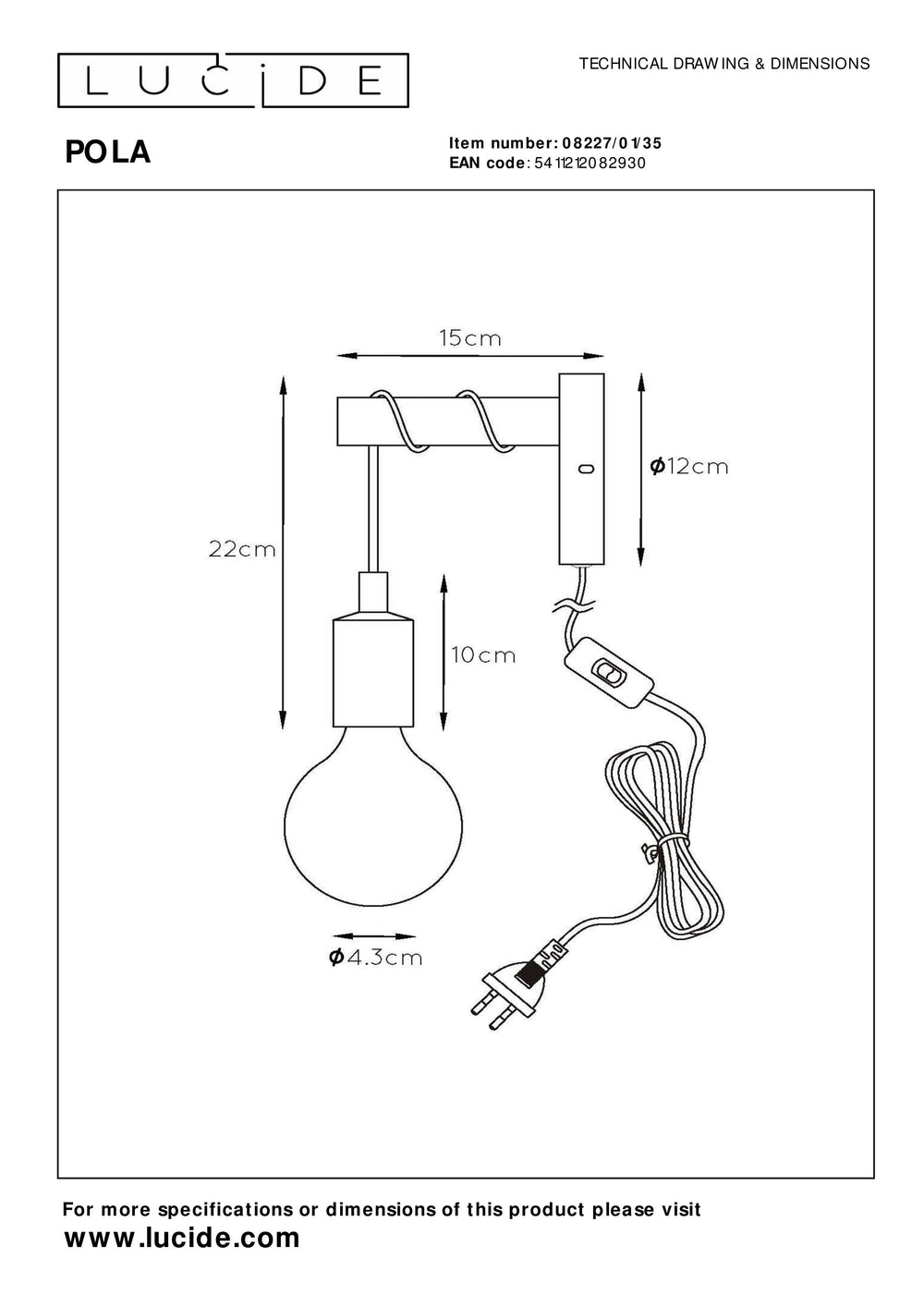 Lucide POLA lampada da parete per bambini, 1xE27 attacco, finitura Blu, design rotondo moderno, 220-240V, IP20