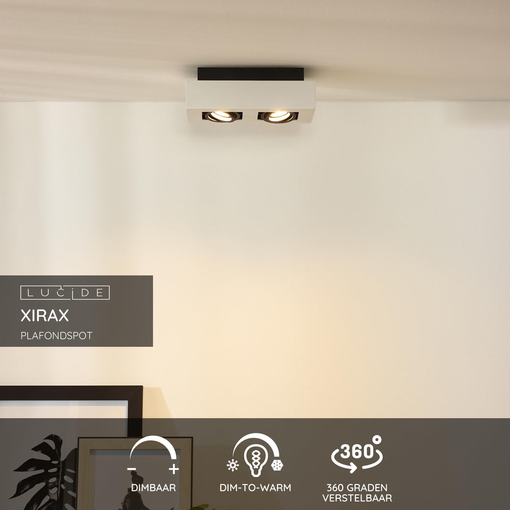 Lucide XIRAX faretto da soffitto LED, 2x5W GU10, dim to warm 2200K-3000K, IP20, alluminio bianco