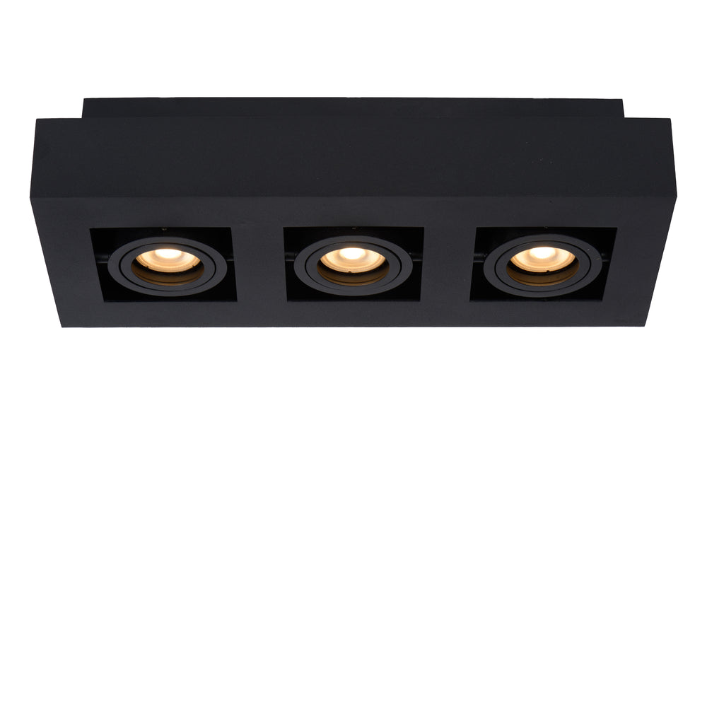 Lucide XIRAX LED ceiling spotlight, 3x5W GU10, dim to warm 2200K-3000K, IP20, Sand Black aluminum