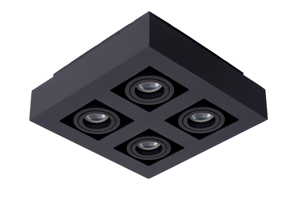 Lucide XIRAX LED ceiling spotlight 4x5W GU10 dim to warm 2200K-3000K Black aluminium modern square IP20