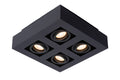 Lucide XIRAX LED ceiling spotlight 4x5W GU10 dim to warm 2200K-3000K Black aluminium modern square IP20
