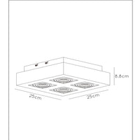 Lucide XIRAX LED ceiling spotlight, 4x5W GU10, dim to warm 2200K-3000K, IP20, square White aluminium
