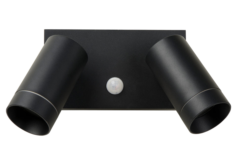 Lucide TAYLOR wall light with 2xGU10, IP54 motion sensor, sand black aluminium modern outdoor spot