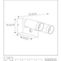 Lucide TAYLOR wall light with 2xGU10, IP54 motion sensor, sand black aluminium modern outdoor spot