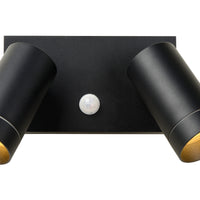 Lucide TAYLOR wall light with 2xGU10, IP54 motion sensor, sand black aluminium modern outdoor spot