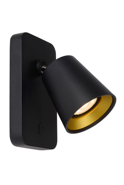 Lucide TURNON applique LED Nero/Oro 1x5W GU10 2200K-3000K dim to warm alluminio design moderno IP20