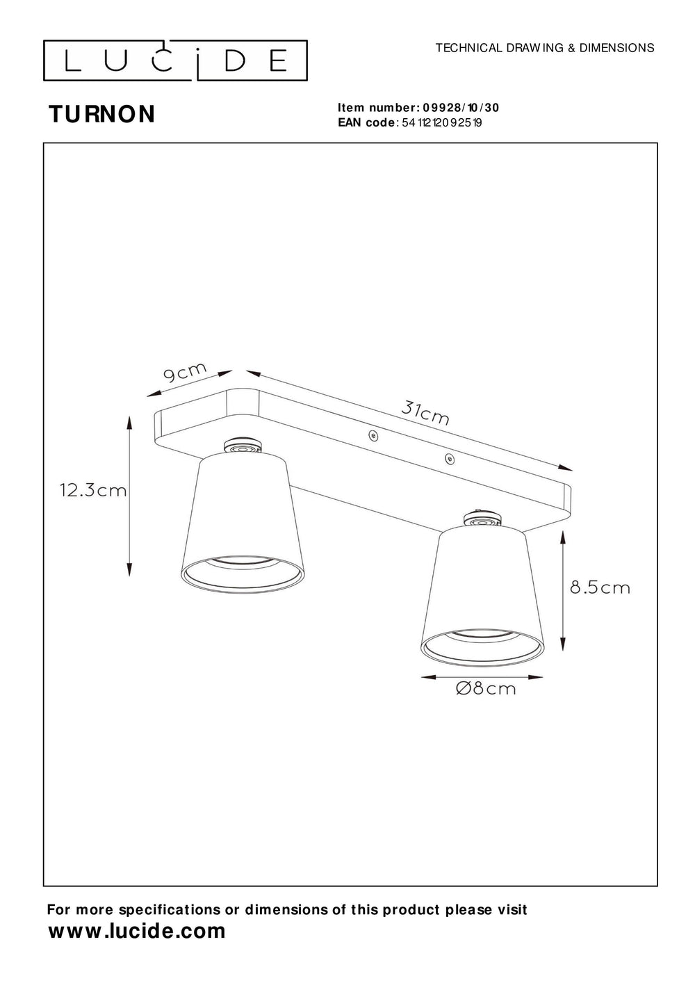 Lucide TURNON Faretto da soffitto LED, 2x5W GU10, dim to warm 2200K-3000K, Alluminio Nero, IP20