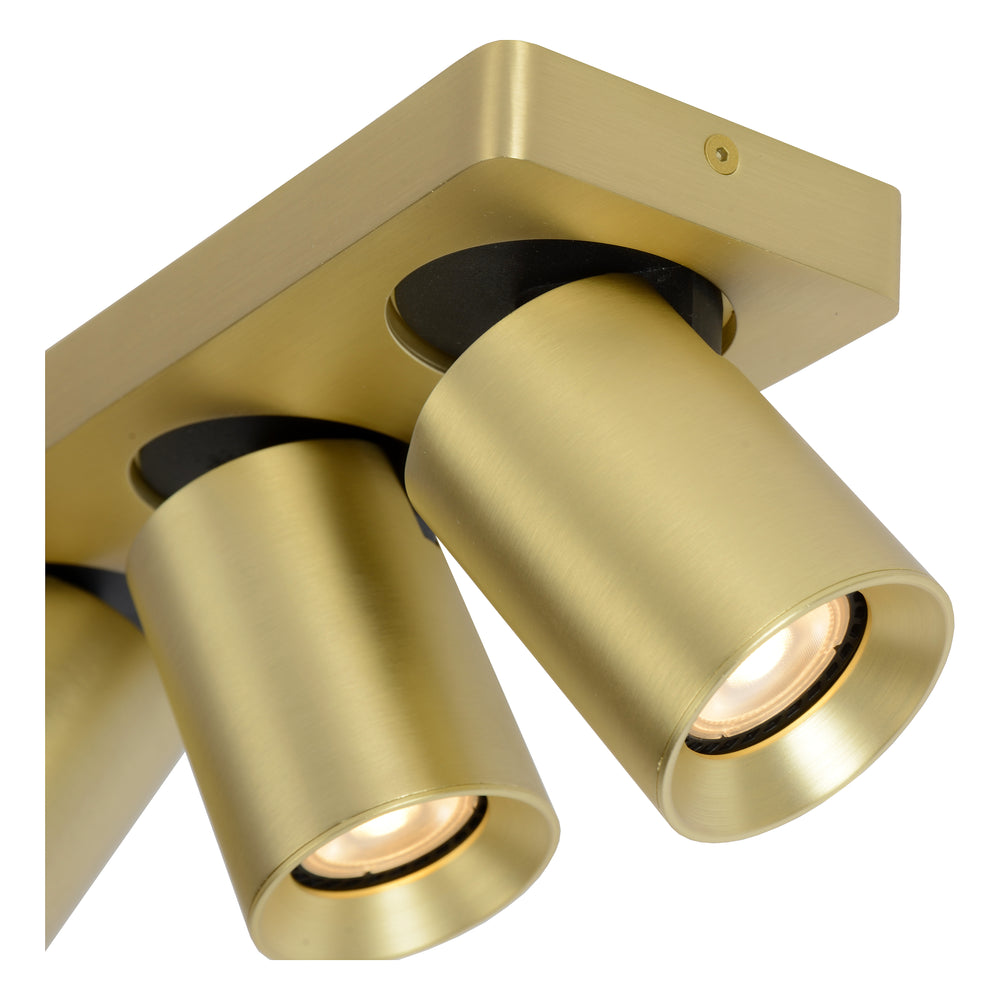 Lucide NIGEL LED ceiling spotlight, 3x5W GU10 dim to warm 2200K-3000K, adjustable brushed gold aluminum