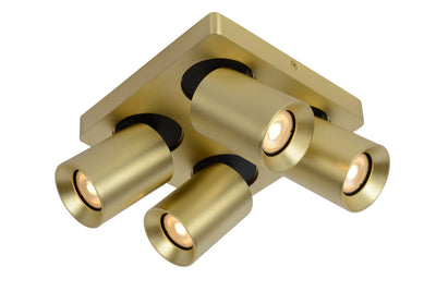 Lucide NIGEL Faretto da soffitto LED 4x5W GU10 dim to warm 2200K-3000K 1280 lumen IP20 Ottone Oro Opaco