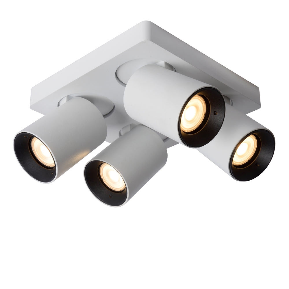 Lucide NIGEL faretto LED da soffitto, 4x5W GU10 dim to warm 2200K-3000K, quadrato alluminio bianco, IP20
