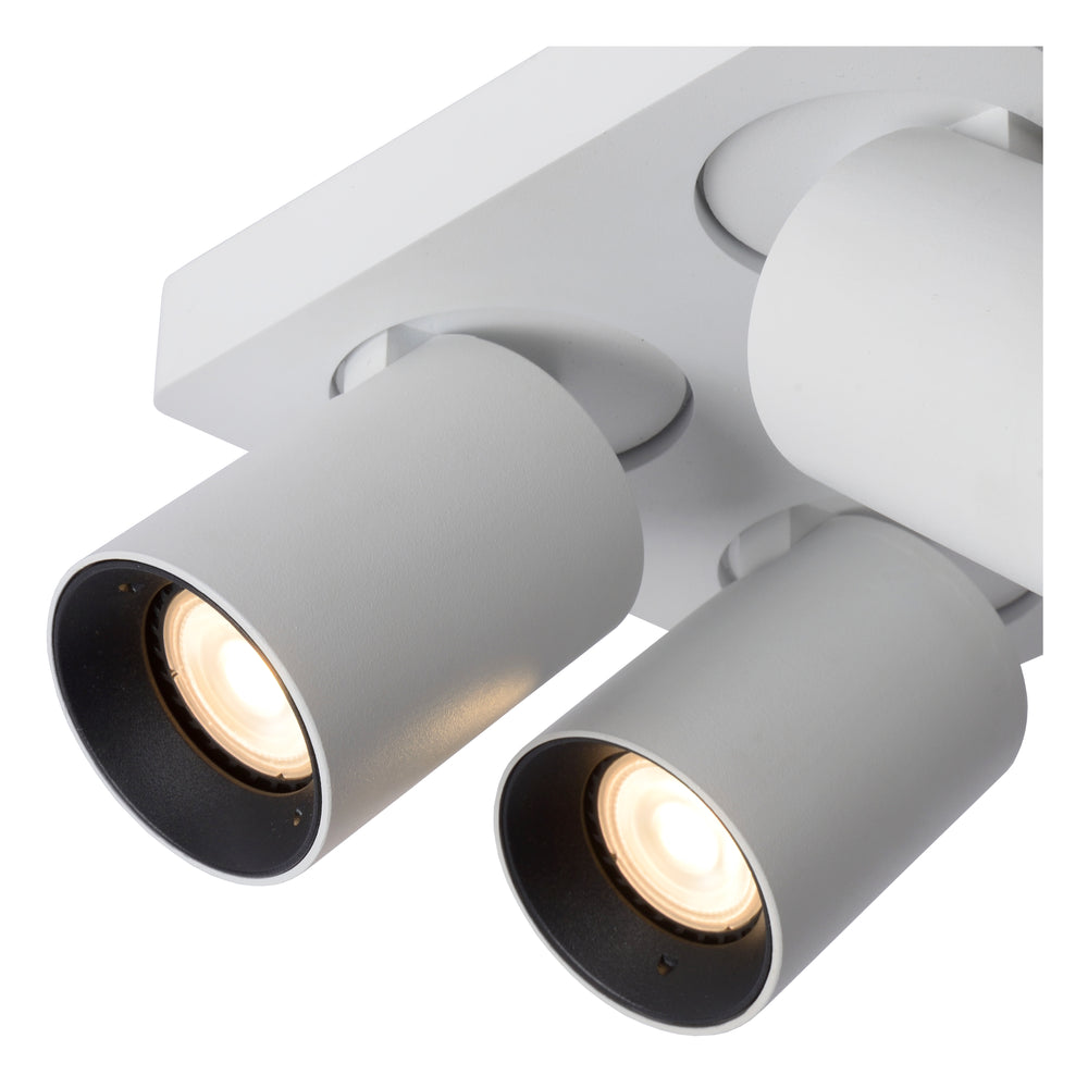 Lucide NIGEL faretto LED da soffitto, 4x5W GU10 dim to warm 2200K-3000K, quadrato alluminio bianco, IP20