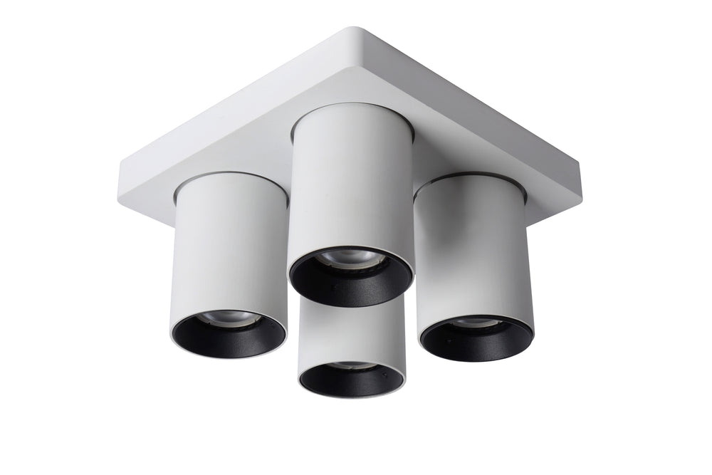 Lucide NIGEL faretto LED da soffitto, 4x5W GU10 dim to warm 2200K-3000K, quadrato alluminio bianco, IP20
