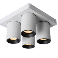Lucide NIGEL LED ceiling spotlight, 4x5W GU10 dim to warm 2200K-3000K, square White aluminum, IP20