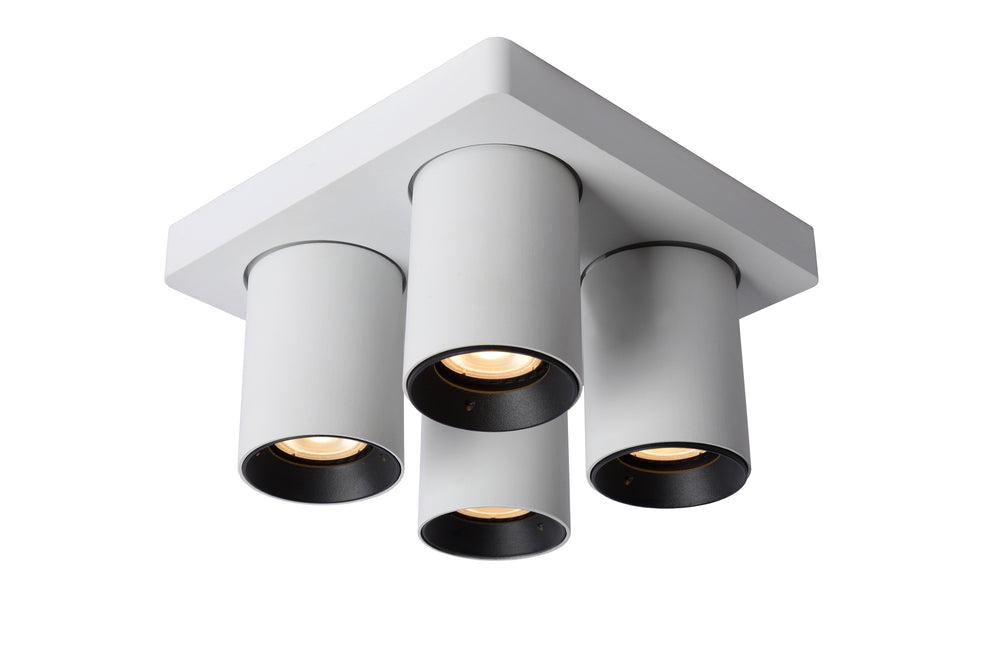 Lucide NIGEL faretto LED da soffitto, 4x5W GU10 dim to warm 2200K-3000K, quadrato alluminio bianco, IP20