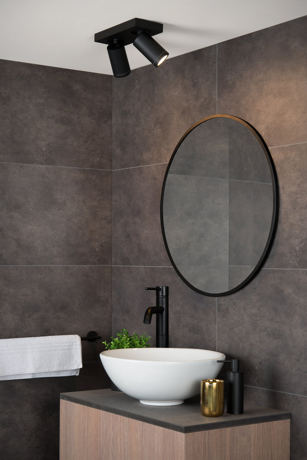 Lucide TAYLOR faretto da soffitto LED, 2x5W GU10 dim to warm 2200K-3000K, luce da bagno IP44 Nero