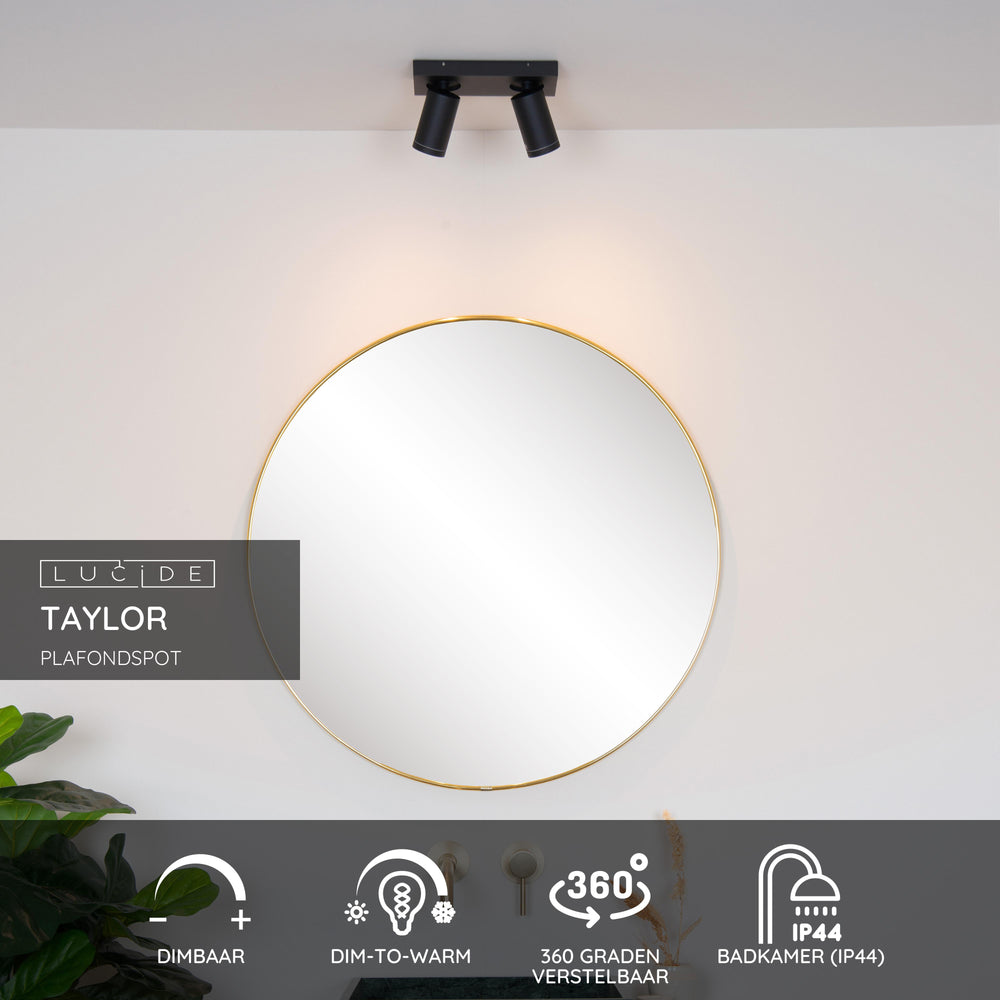 Lucide TAYLOR faretto da soffitto LED, 2x5W GU10 dim to warm 2200K-3000K, luce da bagno IP44 Nero