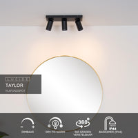 Lucide Taylor faretto LED da soffitto per bagno, 3x5W GU10 dim to warm 2200K-3000K, IP44, Nero Sabbia