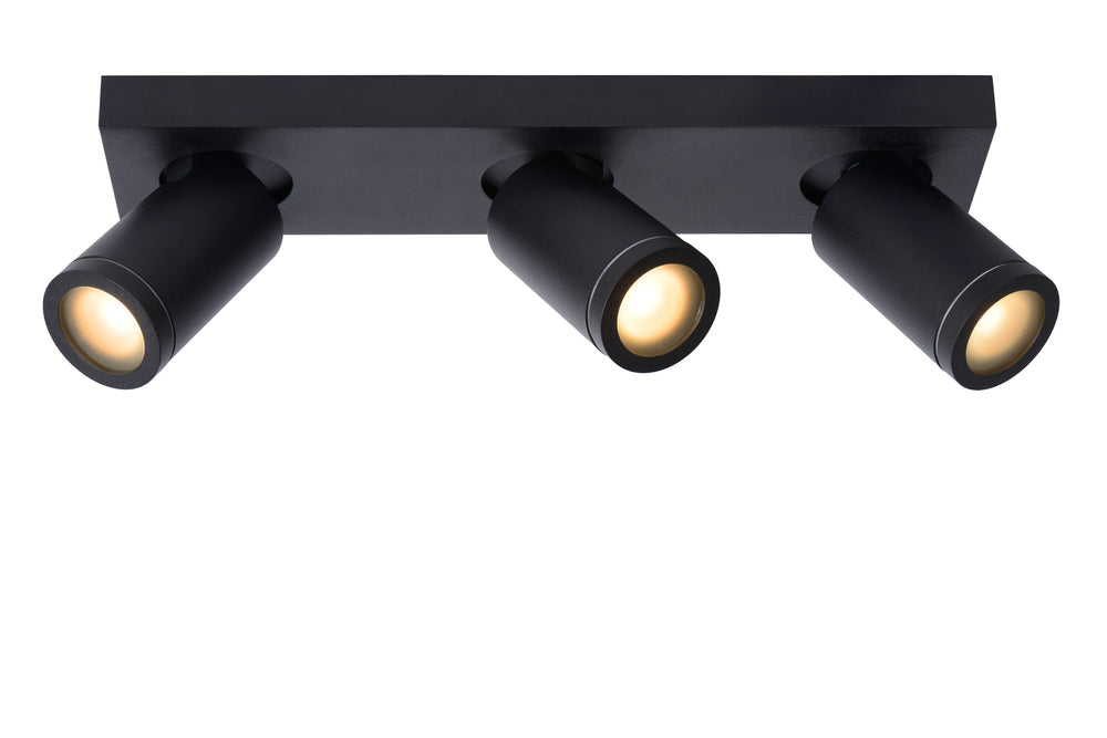 Lucide Taylor faretto LED da soffitto per bagno, 3x5W GU10 dim to warm 2200K-3000K, IP44, Nero Sabbia