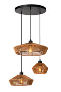 Lampada a sospensione Lucide YUNKAI Ø60cm, 3xE27, paralume in carta naturale, rosone nero, stile scandinavo, IP20