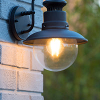 Lucide FIGO outdoor wall light, round 215mm, E27 socket, IP44 Black steel aluminium housing