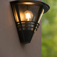 Lucide LIVIA wall light Black, modern aluminum, E27 socket, 60W max, IP44 outdoor indoor lighting