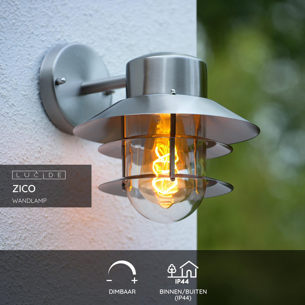 Lucide ZICO wall light stainless steel round IP44 E27 classic indoor outdoor 220-240V Ø218mm