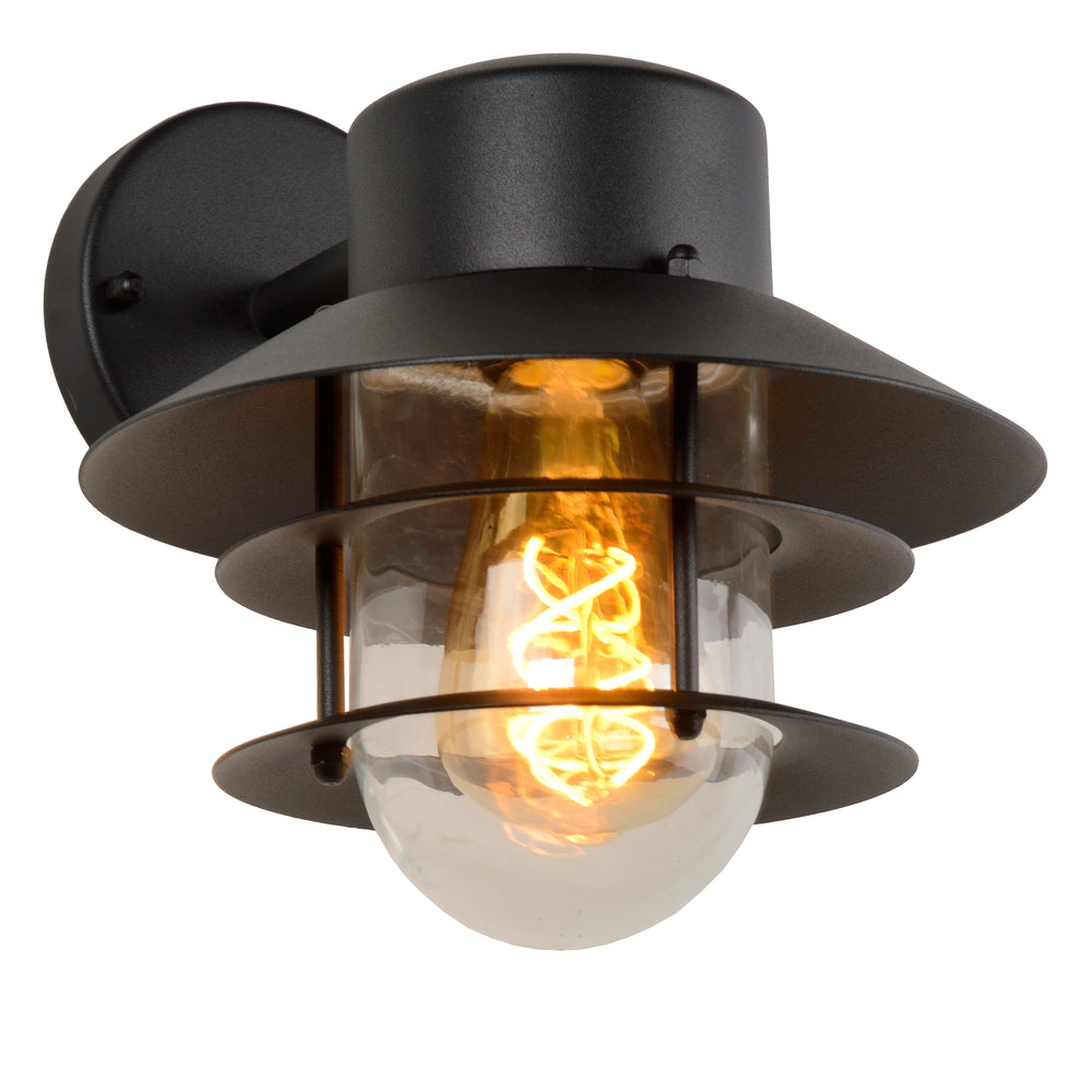 Applique da parete Lucide ZICO Nera, Esterno/Interno, 1x portalampada E27, max 60W, IP44, Corpo in Acciaio Inox/Alluminio