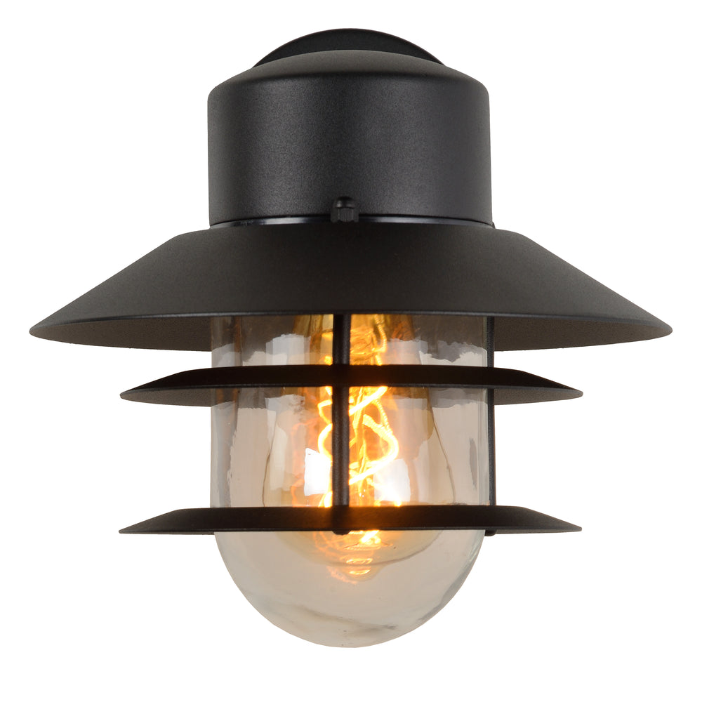 Applique da parete Lucide ZICO Nera, Esterno/Interno, 1x portalampada E27, max 60W, IP44, Corpo in Acciaio Inox/Alluminio