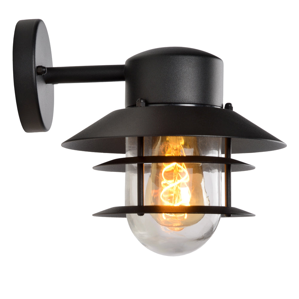 Applique da parete Lucide ZICO Nera, Esterno/Interno, 1x portalampada E27, max 60W, IP44, Corpo in Acciaio Inox/Alluminio