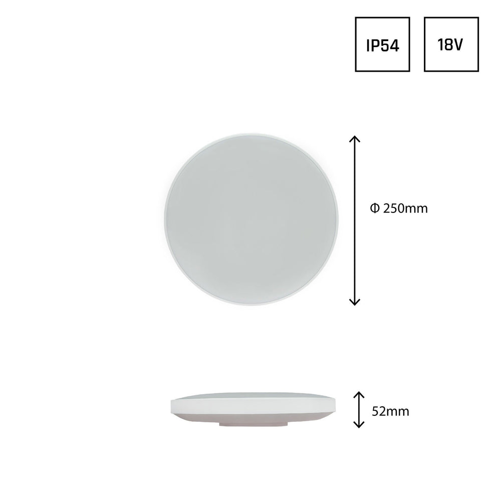 LED ceiling light Nymphea with 18W, 2050 lumens, IP54, motion and schedule sensor, optional light color