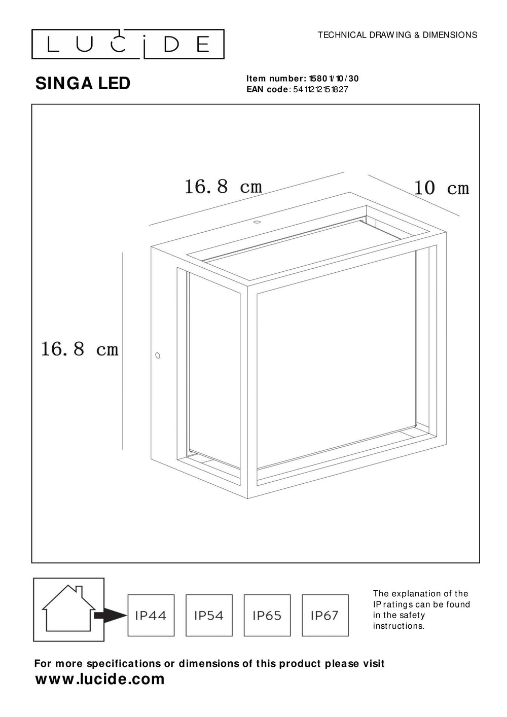 Lucide SINGA LED wall light indoor outdoor 10W 3000K IP54 Black die-cast aluminum modern design