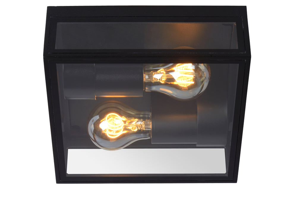 Lucide DUKAN Plafoniera LED Nero, 2xE27, IP65, alluminio pressofuso, 220x220mm interno esterno