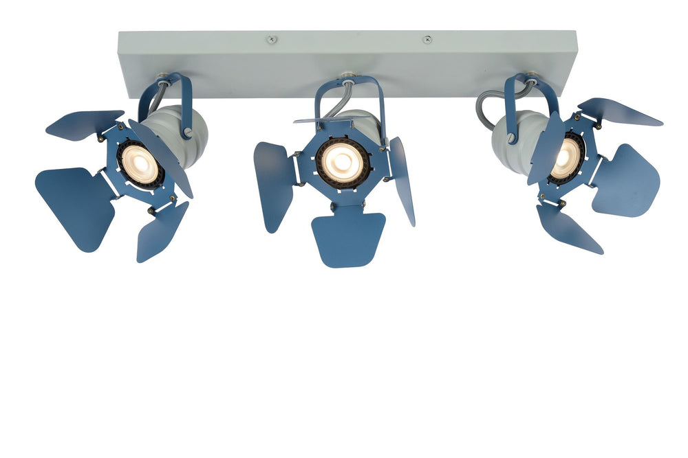Faretto da soffitto Lucide PICTO per cameretta bambini, 3xGU10, 35W max, Metallo, Blu Grigio, IP20, design moderno