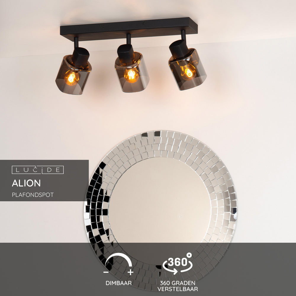 Lucide ALION faretto da soffitto 3xE14 Nero, lampada da interno in metallo retrò regolabile, IP20, dimmerabile 230V