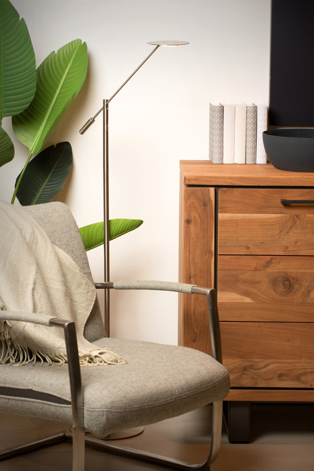 Lucide ANSELMO LED reading floor lamp, dimmable 9W 3000K, 100-240V, IP20, metal, satin nickel finish