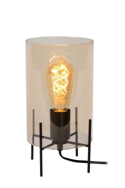 Lucide STEFFIE table lamp Ø15cm, 1xE27, 40W max, Amber glass shade, Black metal base, IP20 indoor lighting