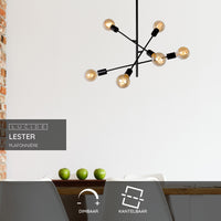 Plafoniera Lucide LESTER, 6 attacchi E27, 220-240V, dimmerabile, design moderno in metallo Nero Opaco, IP20