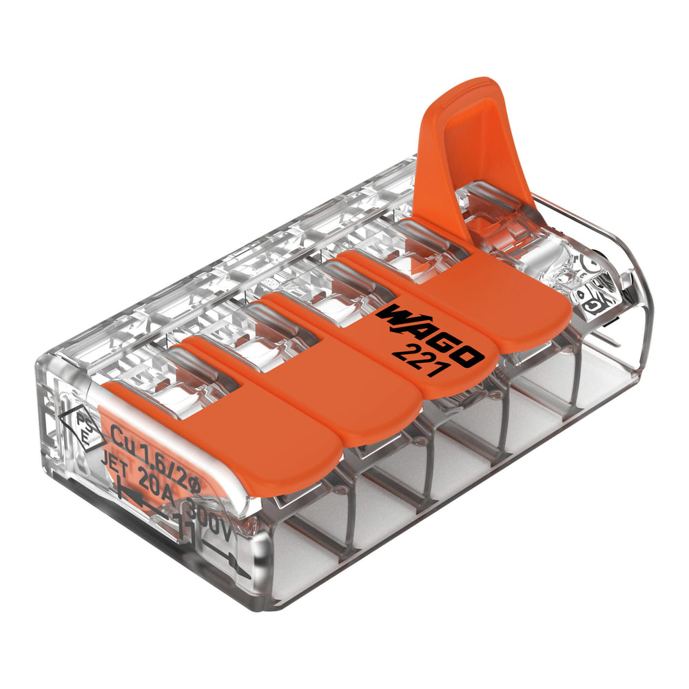 WAGO morsetto di collegamento a 5 vie 4mm² 221-415 IP20 compatibile CE RoHS 220-240V 25 pezzi