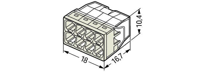 Morsetto di giunzione WAGO 8 vie per cavi da 0,5-2,5 mm², protezione IP20, certificato CE, ideale per spazi compatti