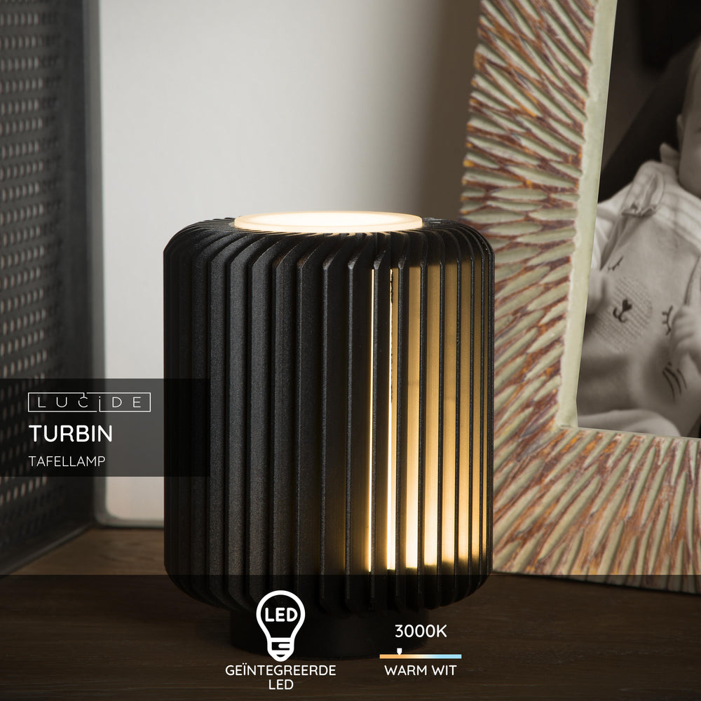 Lampada da tavolo LED Lucide Turbin 5W 3000K IP20 design cilindro in metallo Stile moderno Nero