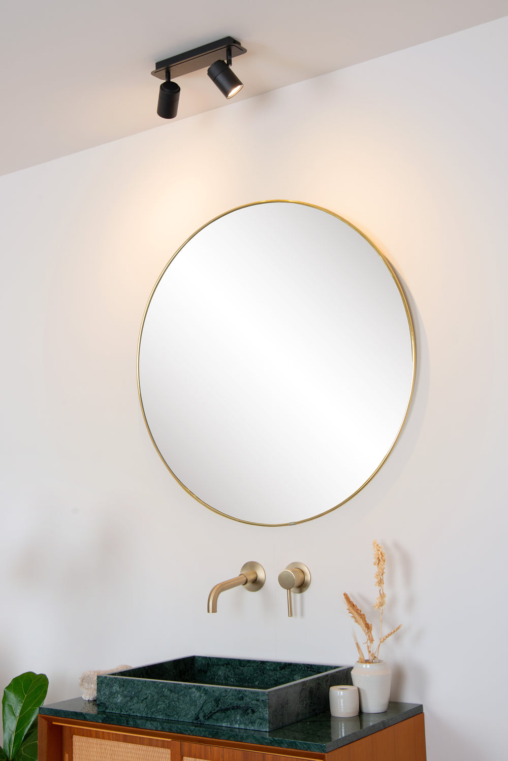 Lucide LENNERT LED bathroom ceiling spotlight, 2x5W GU10 dimmable, 3000K, IP44, Sand Matt Black